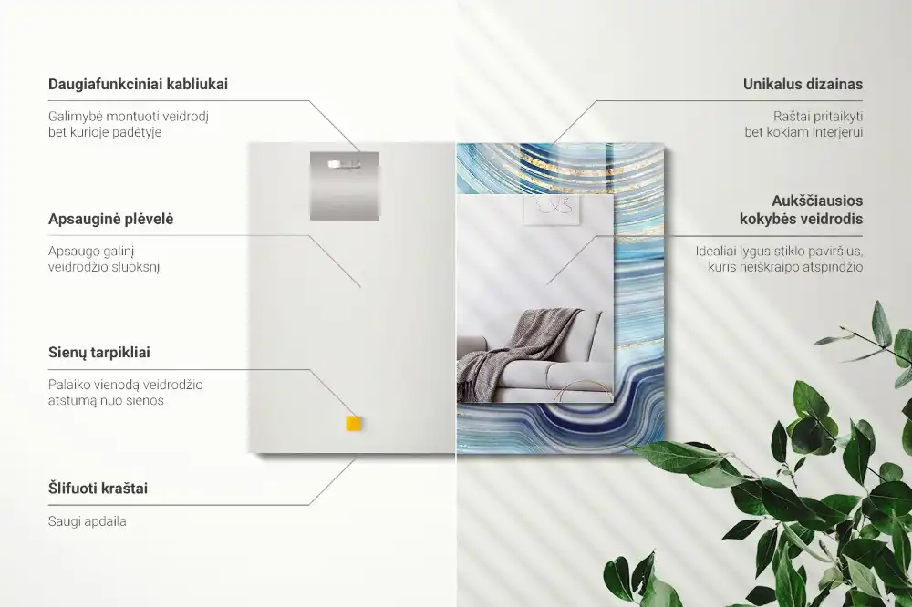 Rectangular wall mirror design Abstract blue waves