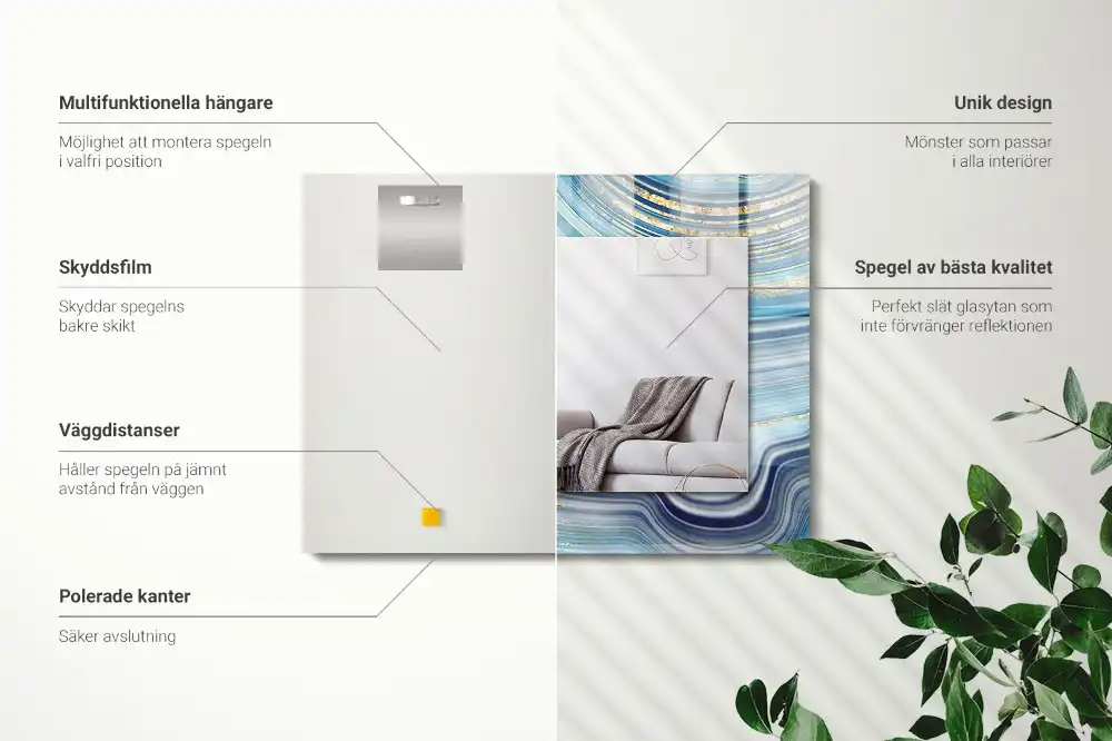 Rectangular wall mirror design Abstract blue waves