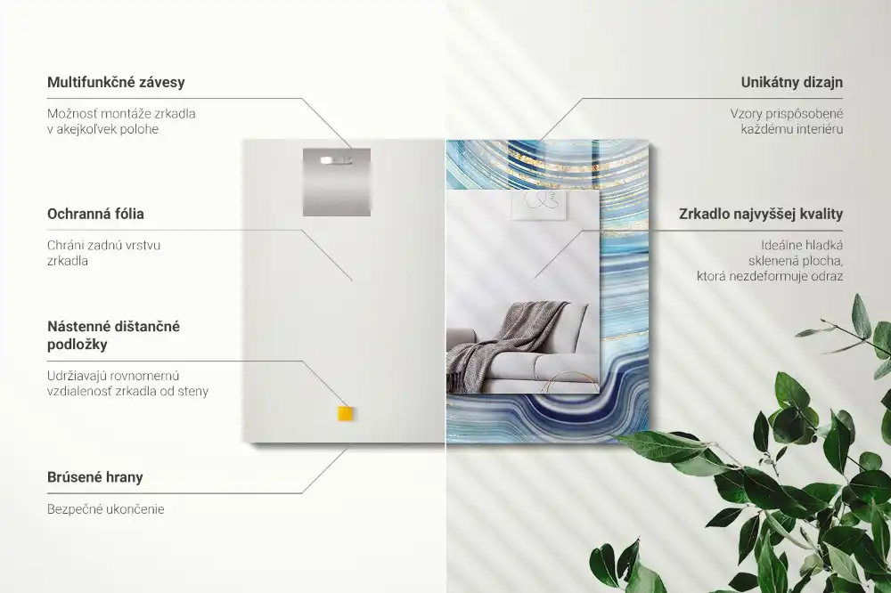 Rectangular wall mirror design Abstract blue waves