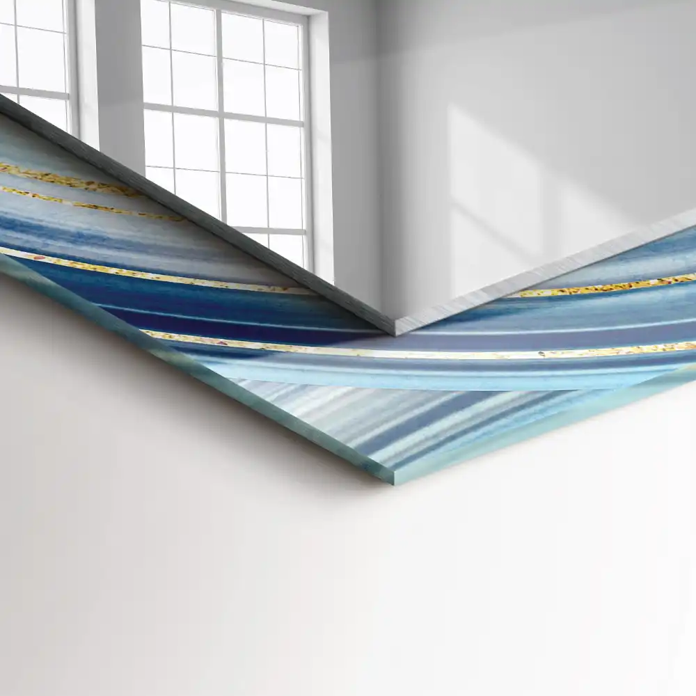 Rectangular wall mirror design Abstract blue waves