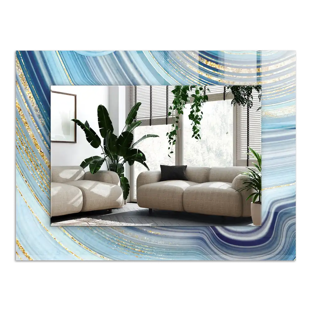 Rectangular wall mirror design Abstract blue waves