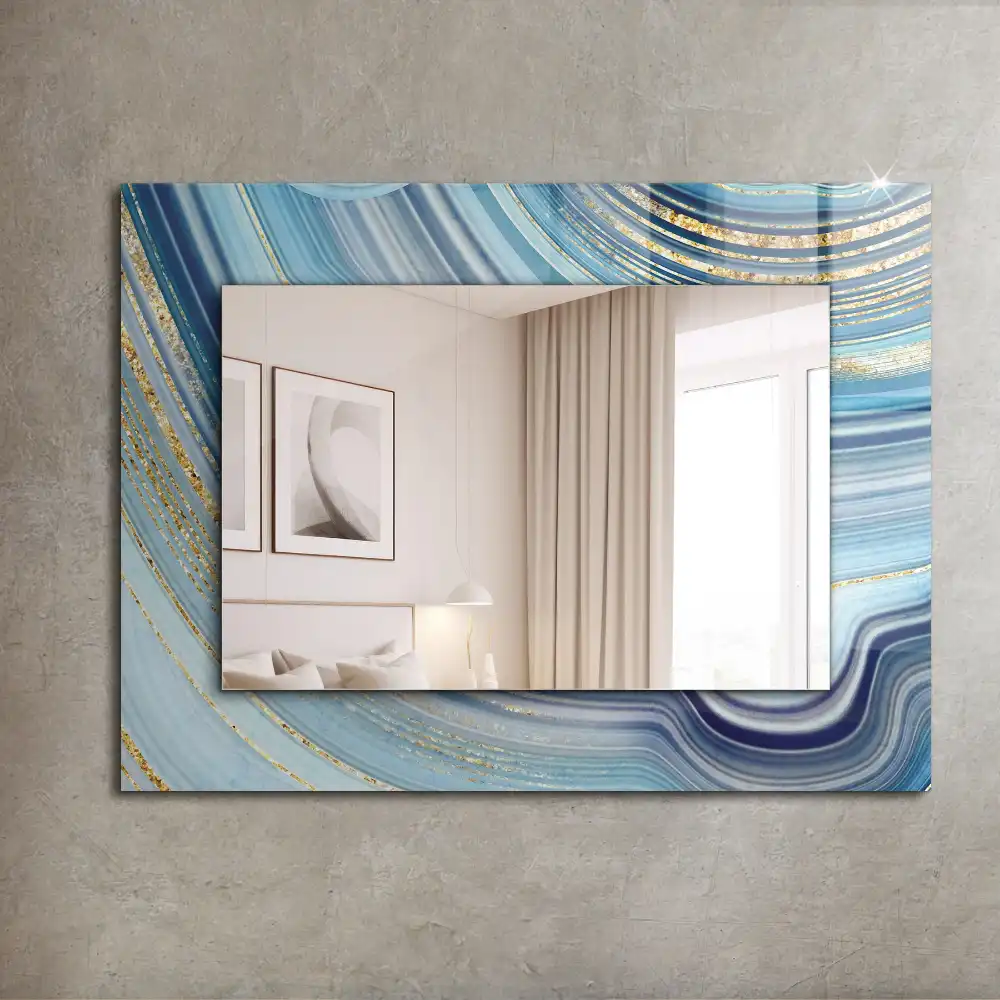 Rectangular wall mirror design Abstract blue waves