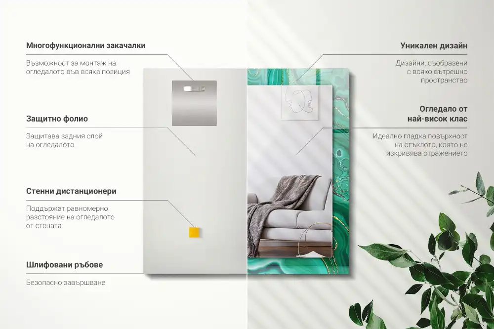 Rectangular wall mirror design Abstract green texture