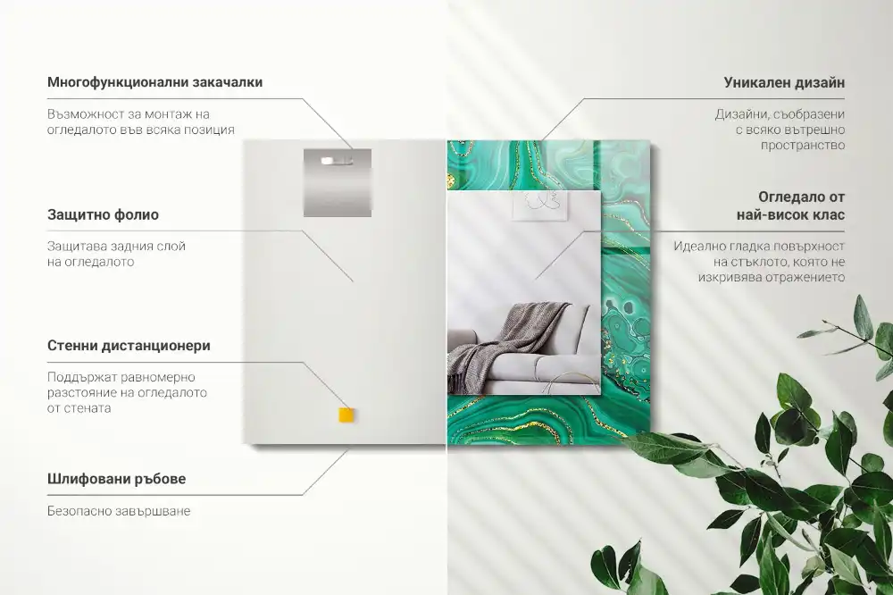 Rectangular wall mirror design Abstract green texture