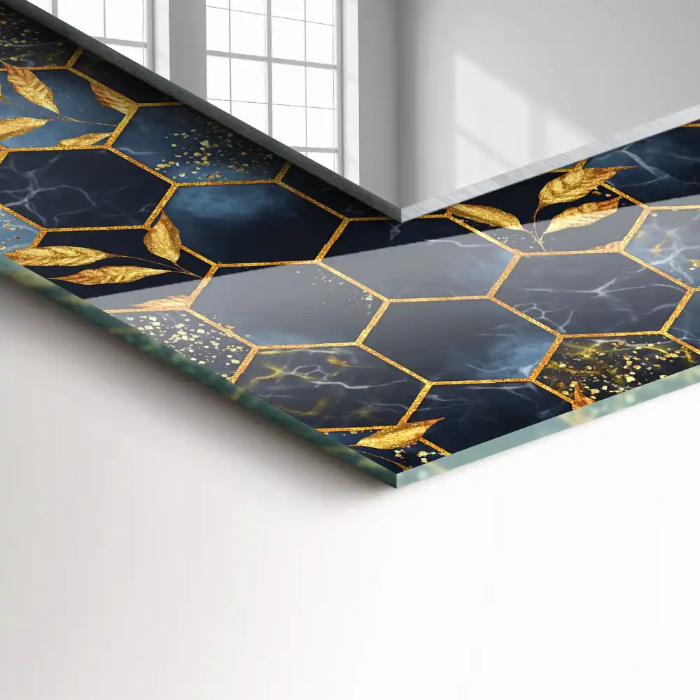 Rectangular wall mirror design Hexagon leaves