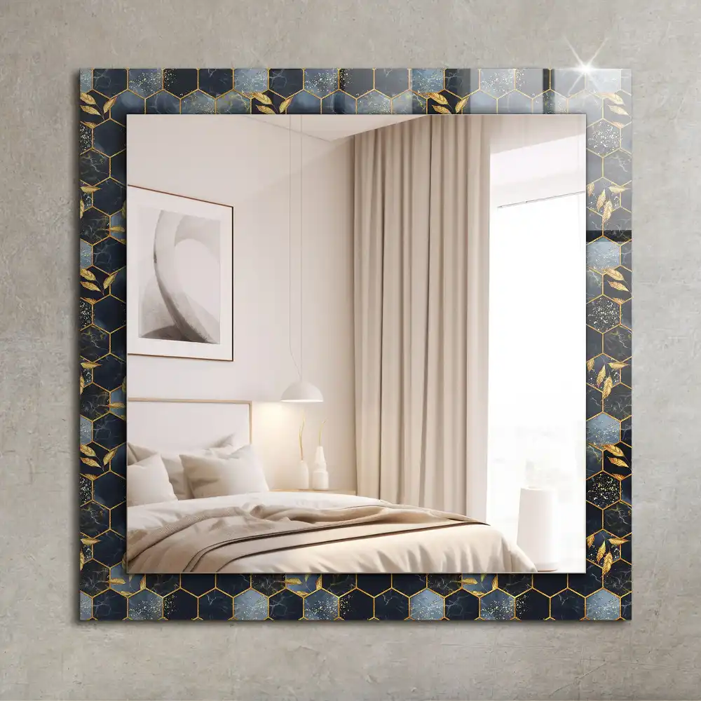 Rectangular wall mirror design Hexagon leaves