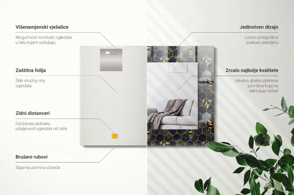 Rectangular wall mirror design Hexagon leaves