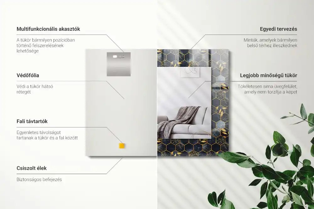 Rectangular wall mirror design Hexagon leaves