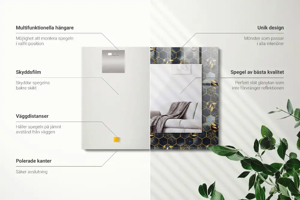 Rectangular wall mirror design Hexagon leaves