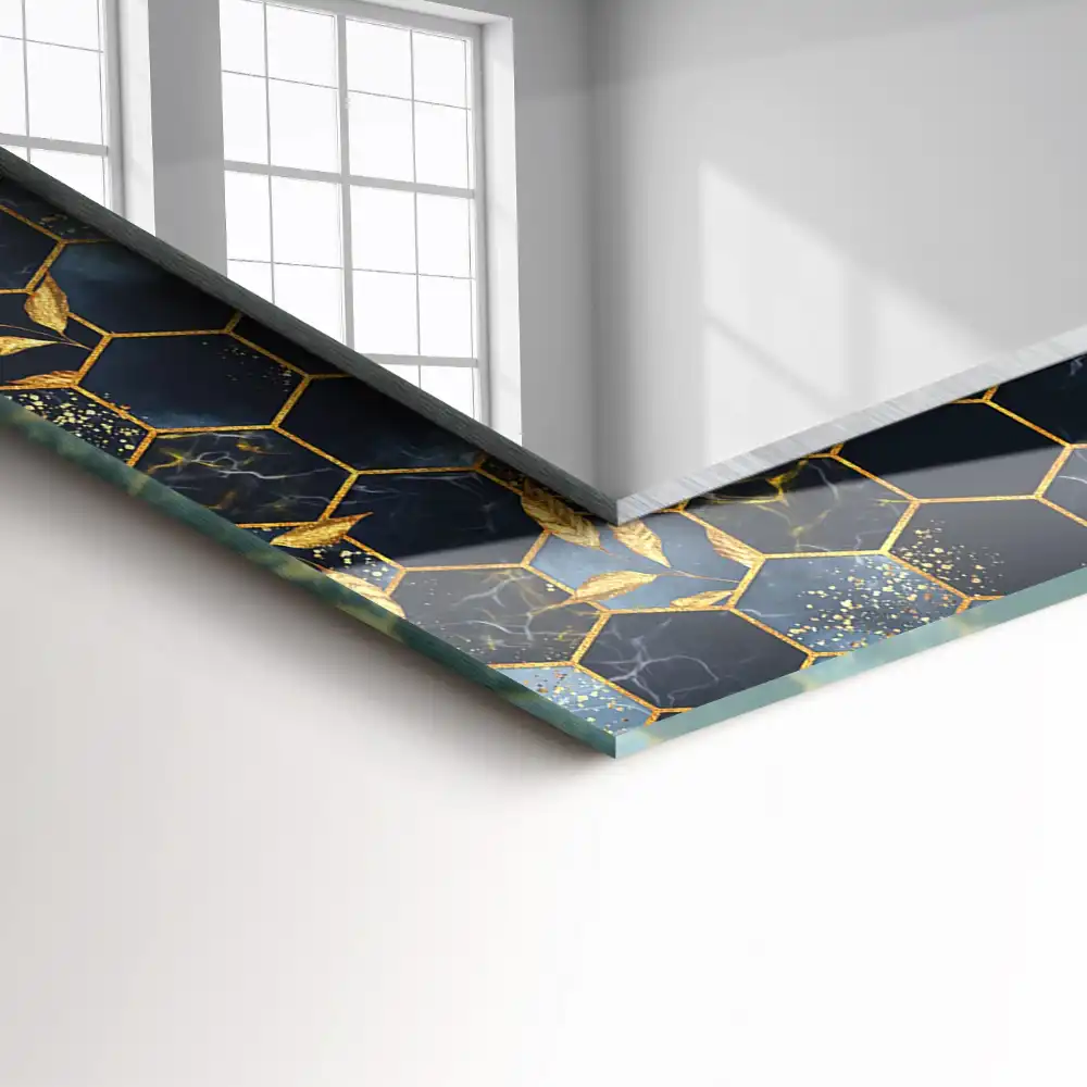 Rectangular wall mirror design Hexagon leaves