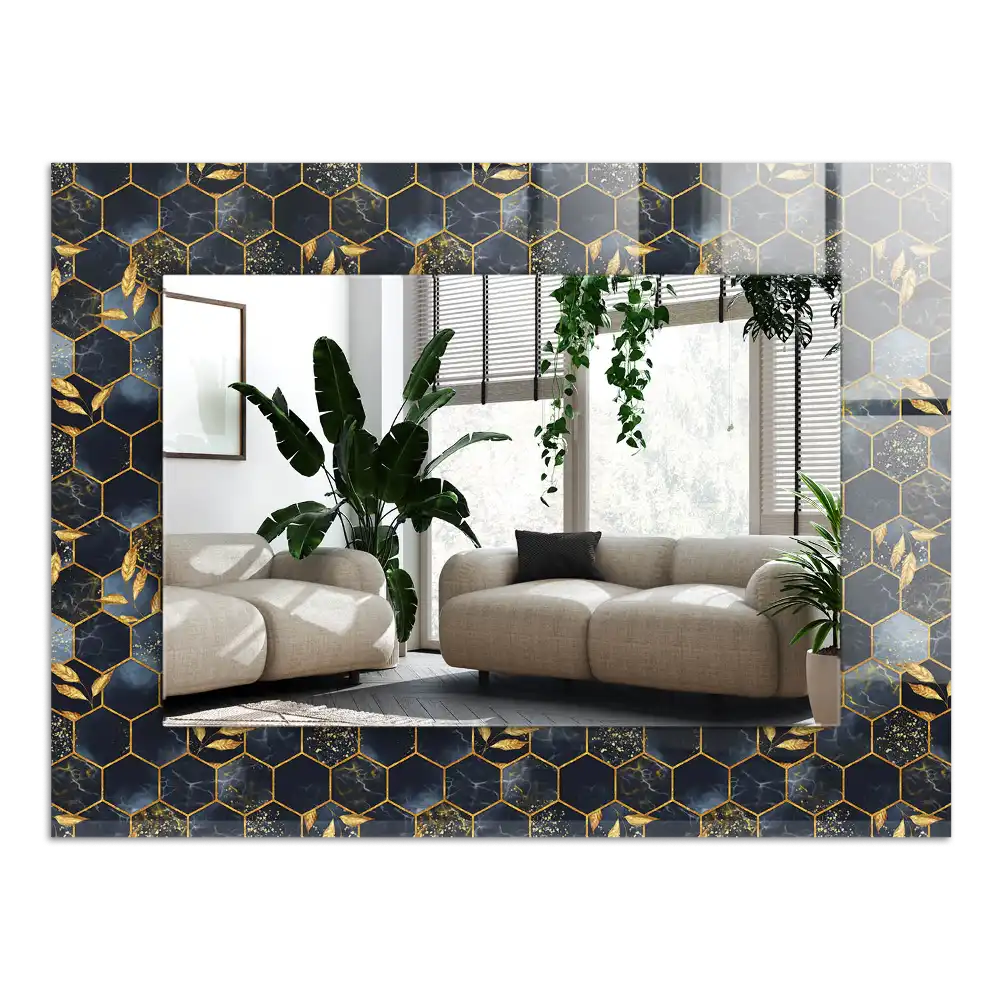 Rectangular wall mirror design Hexagon leaves