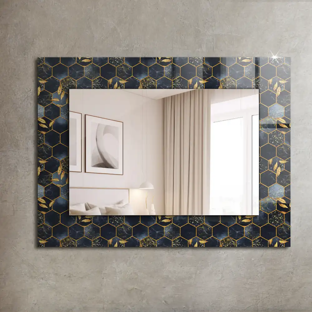 Rectangular wall mirror design Hexagon leaves