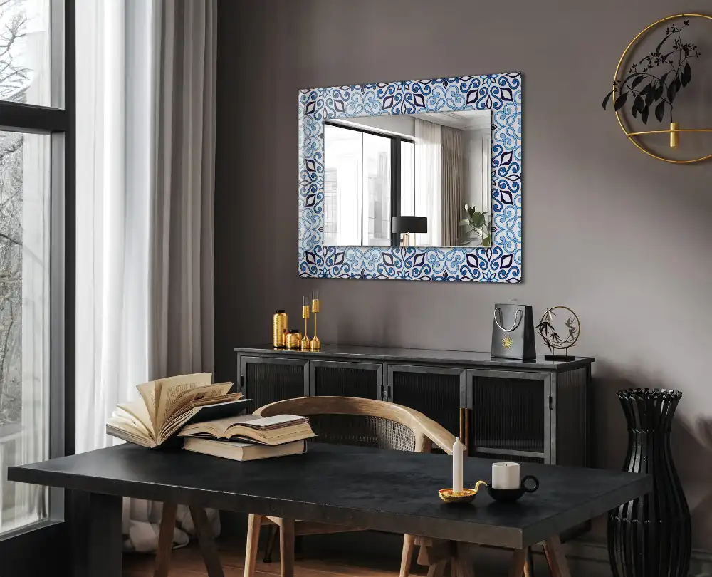 Rectangular mirror print Blue ornament pattern