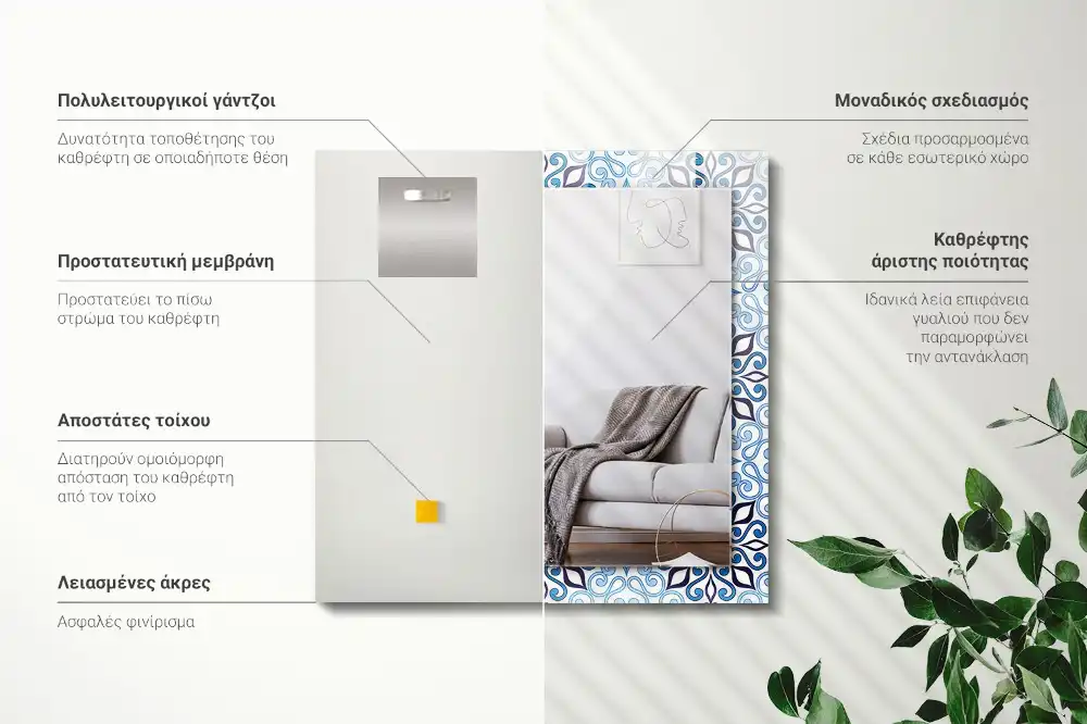 Rectangular mirror print Blue ornament pattern