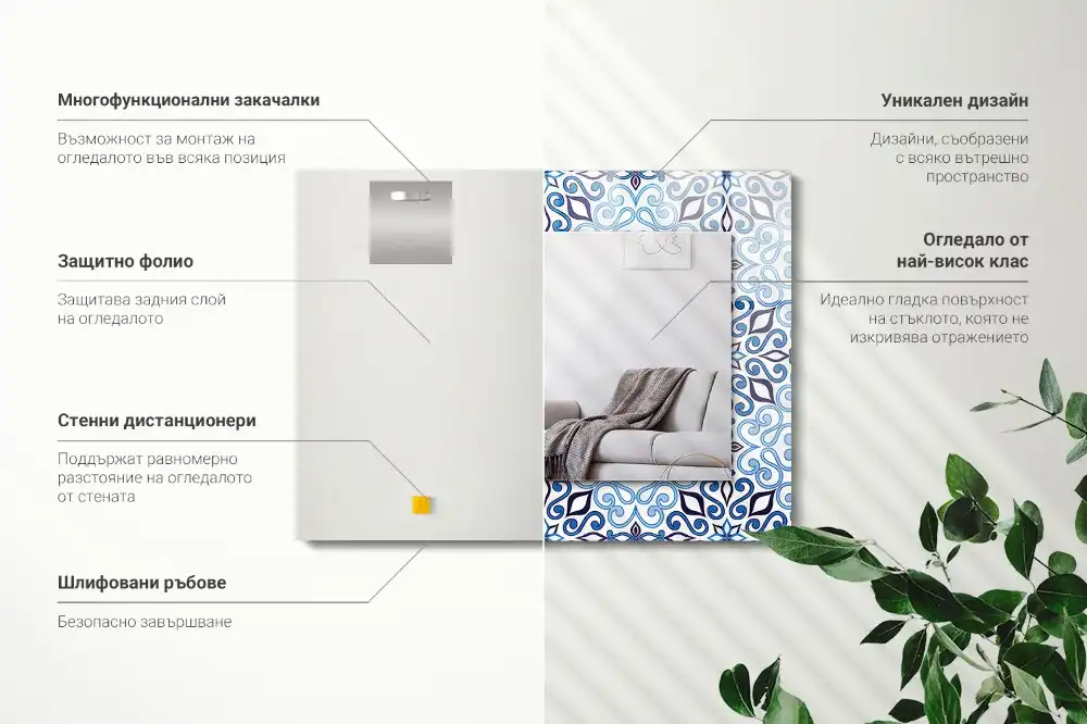 Rectangular mirror print Blue ornament pattern