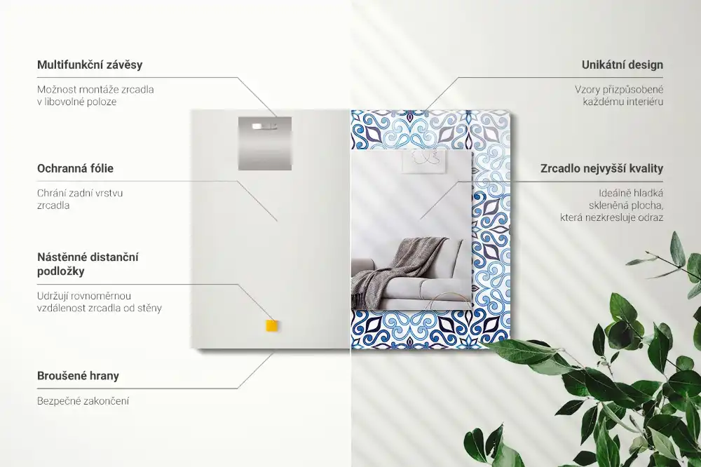 Rectangular mirror print Blue ornament pattern