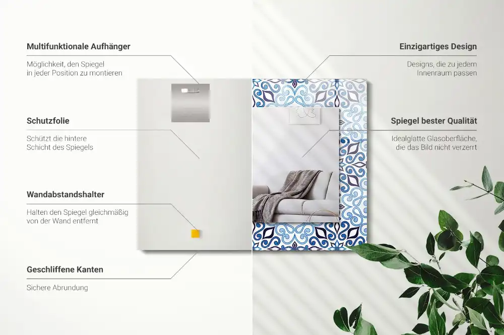 Rectangular mirror print Blue ornament pattern