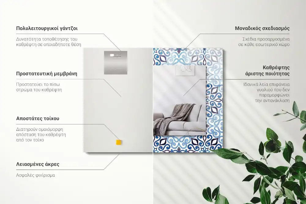 Rectangular mirror print Blue ornament pattern