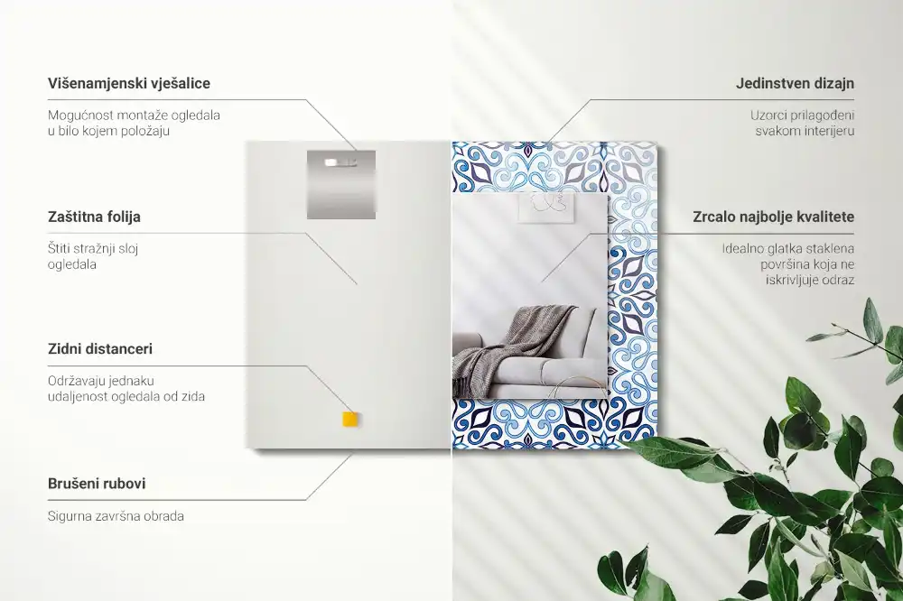 Rectangular mirror print Blue ornament pattern