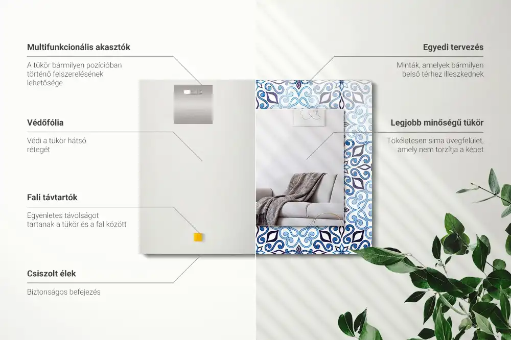 Rectangular mirror print Blue ornament pattern