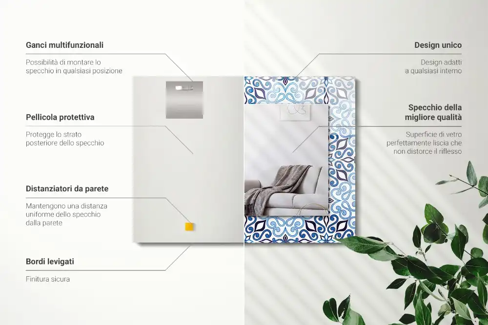 Rectangular mirror print Blue ornament pattern