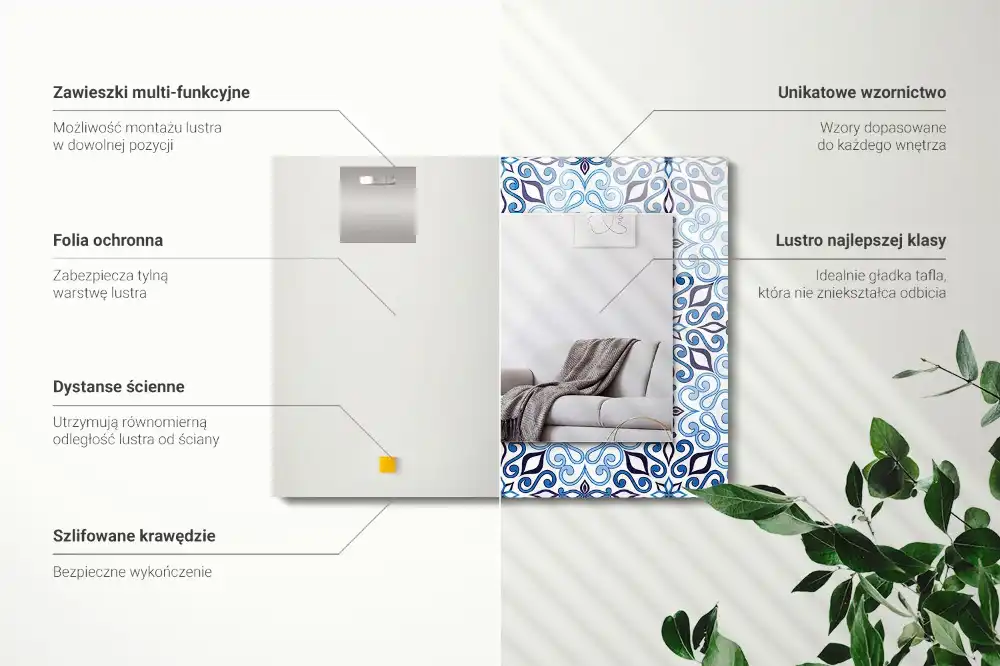 Rectangular mirror print Blue ornament pattern