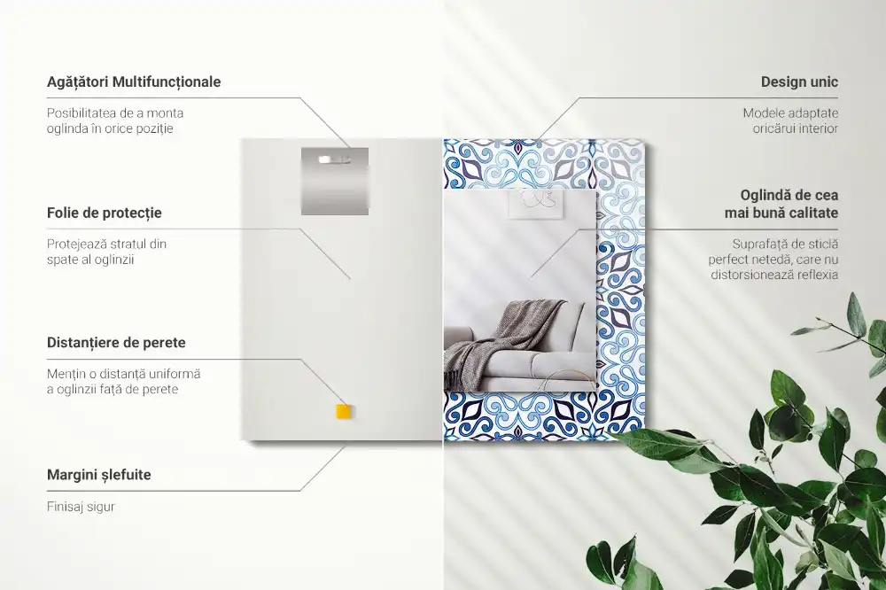 Rectangular mirror print Blue ornament pattern