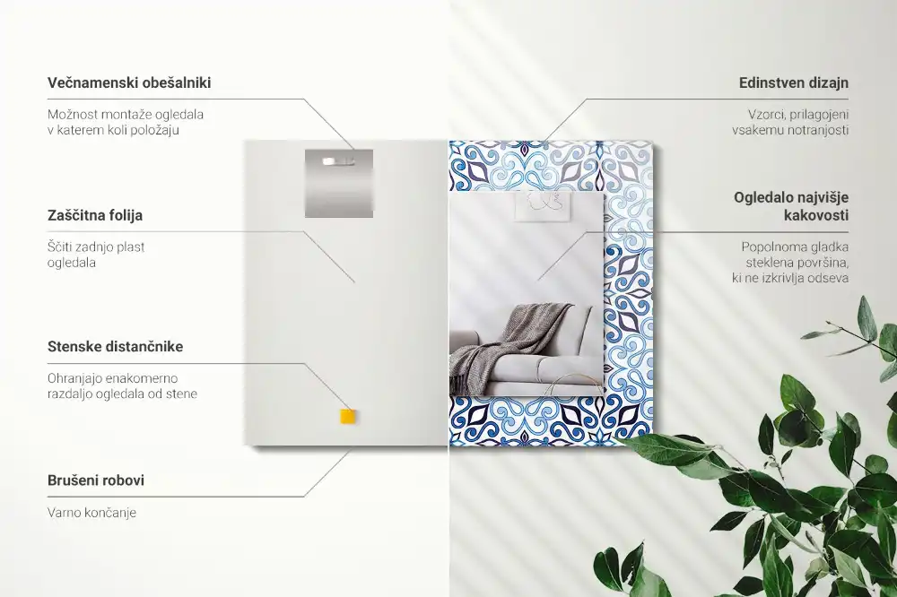 Rectangular mirror print Blue ornament pattern