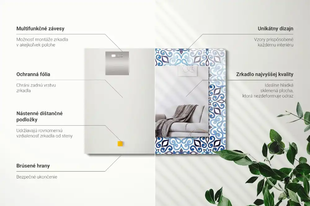 Rectangular mirror print Blue ornament pattern