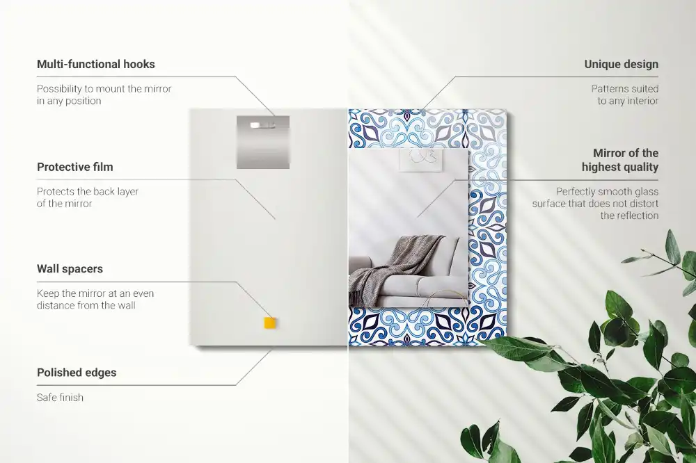 Rectangular mirror print Blue ornament pattern