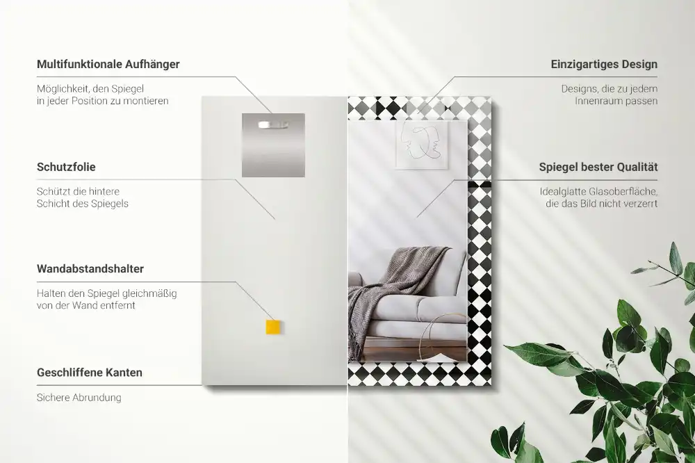 Rectangle decorative mirror Black and white checkerboard