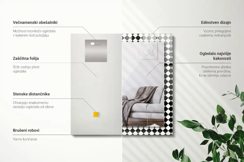 Rectangle decorative mirror Black and white checkerboard