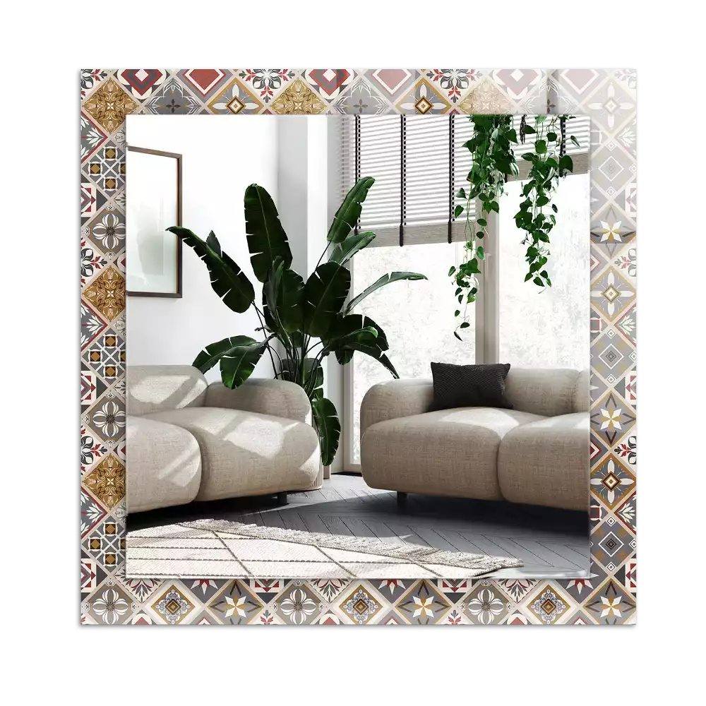 Rectangular wall mirror design Colorful tile patterns