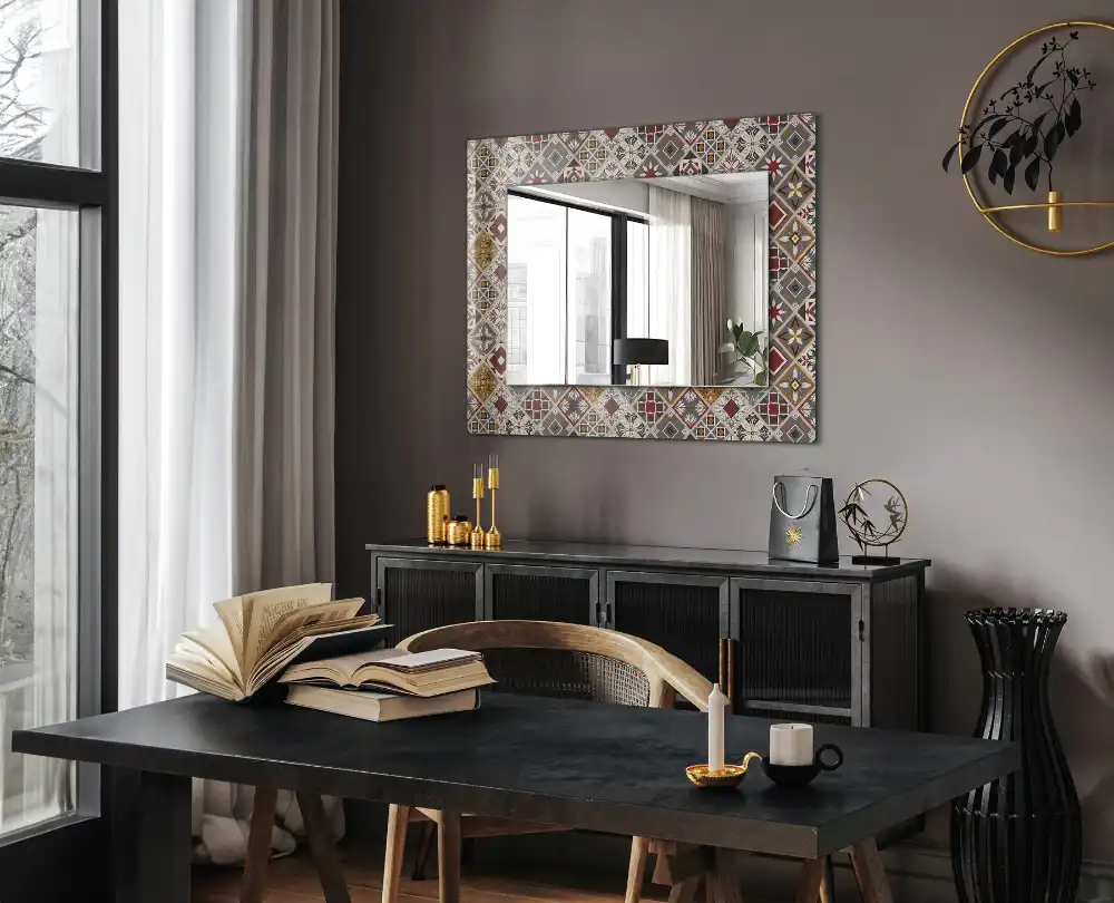 Rectangular wall mirror design Colorful tile patterns