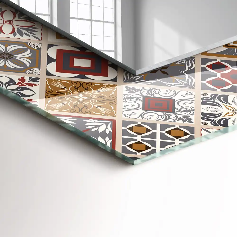 Rectangular wall mirror design Colorful tile patterns
