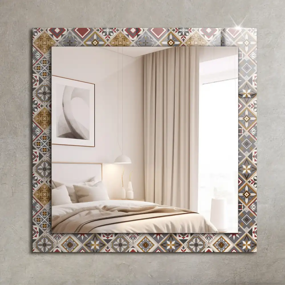 Rectangular wall mirror design Colorful tile patterns