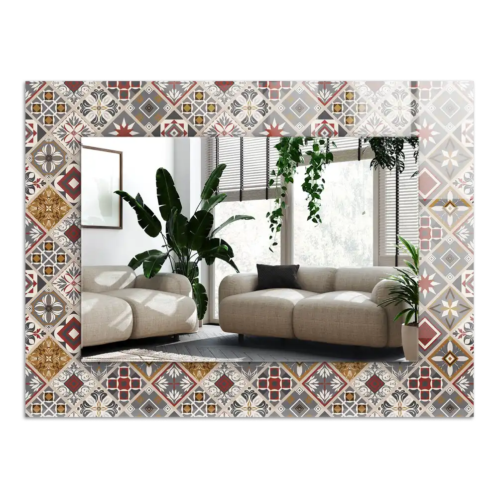 Rectangular wall mirror design Colorful tile patterns