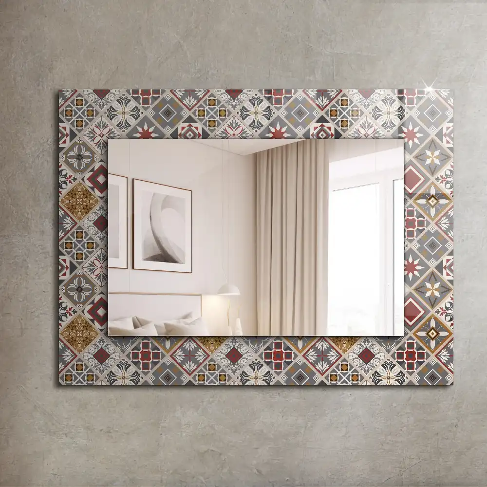 Rectangular wall mirror design Colorful tile patterns