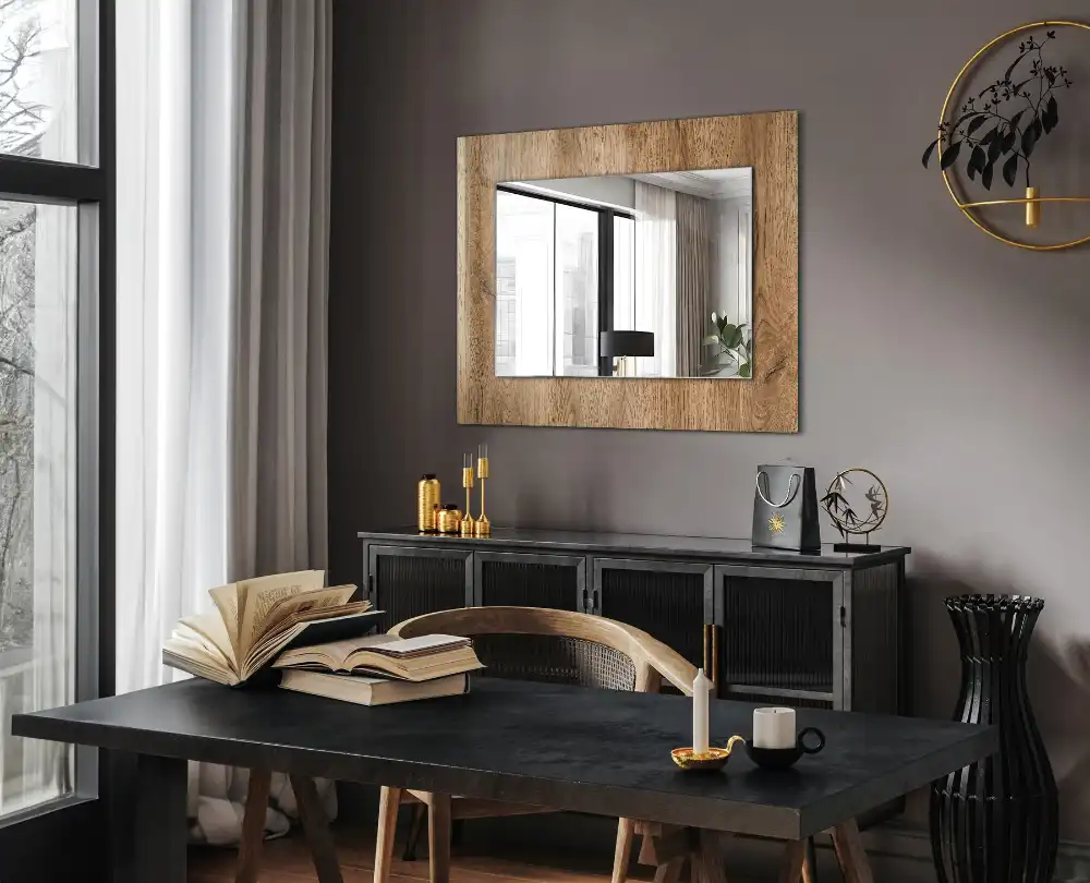 Rectangular wall mirror design Wooden texture