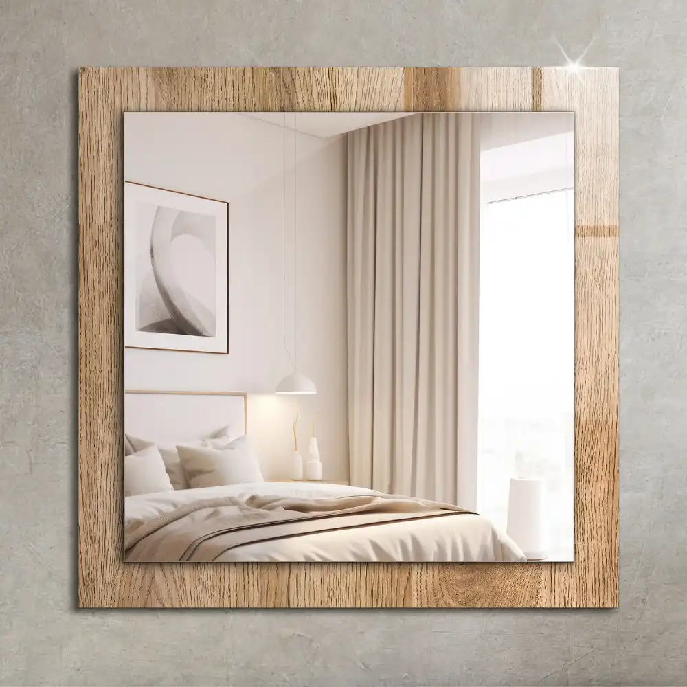 Rectangular wall mirror design Wooden texture