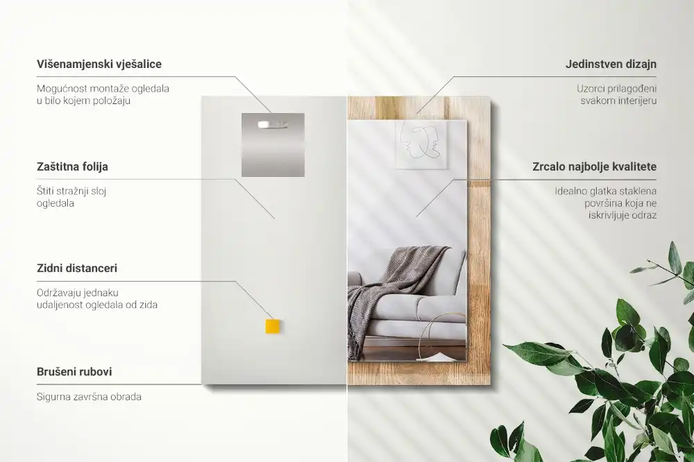 Rectangular wall mirror design Wooden texture