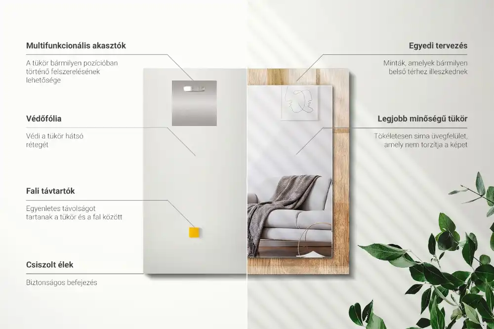 Rectangular wall mirror design Wooden texture