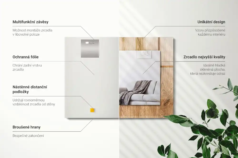 Rectangular wall mirror design Wooden texture