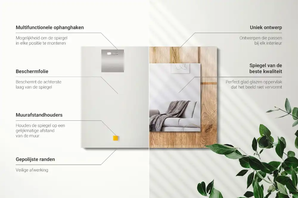 Rectangular wall mirror design Wooden texture