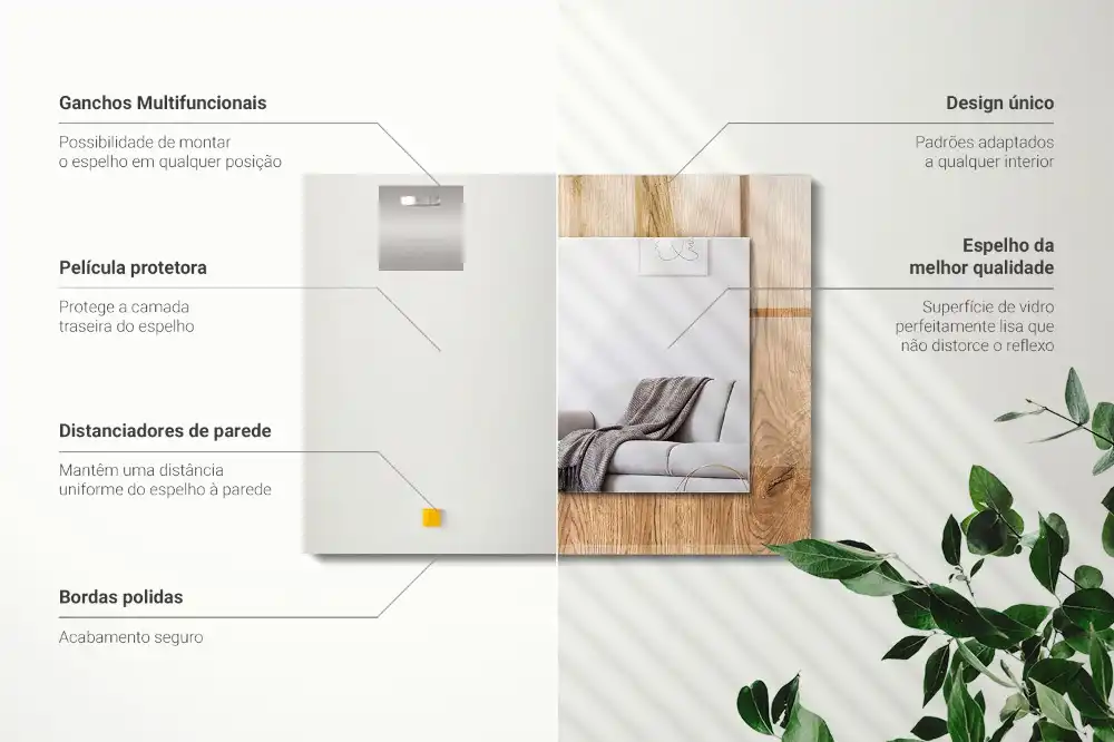 Rectangular wall mirror design Wooden texture