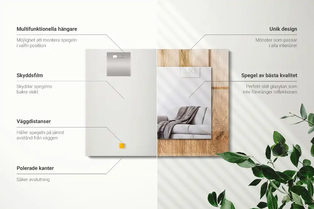 Rectangular wall mirror design Wooden texture