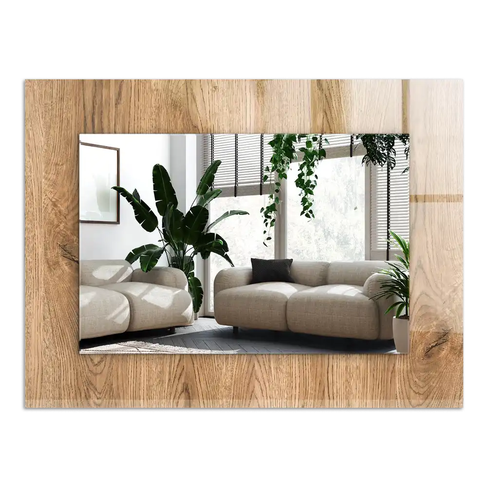 Rectangular wall mirror design Wooden texture