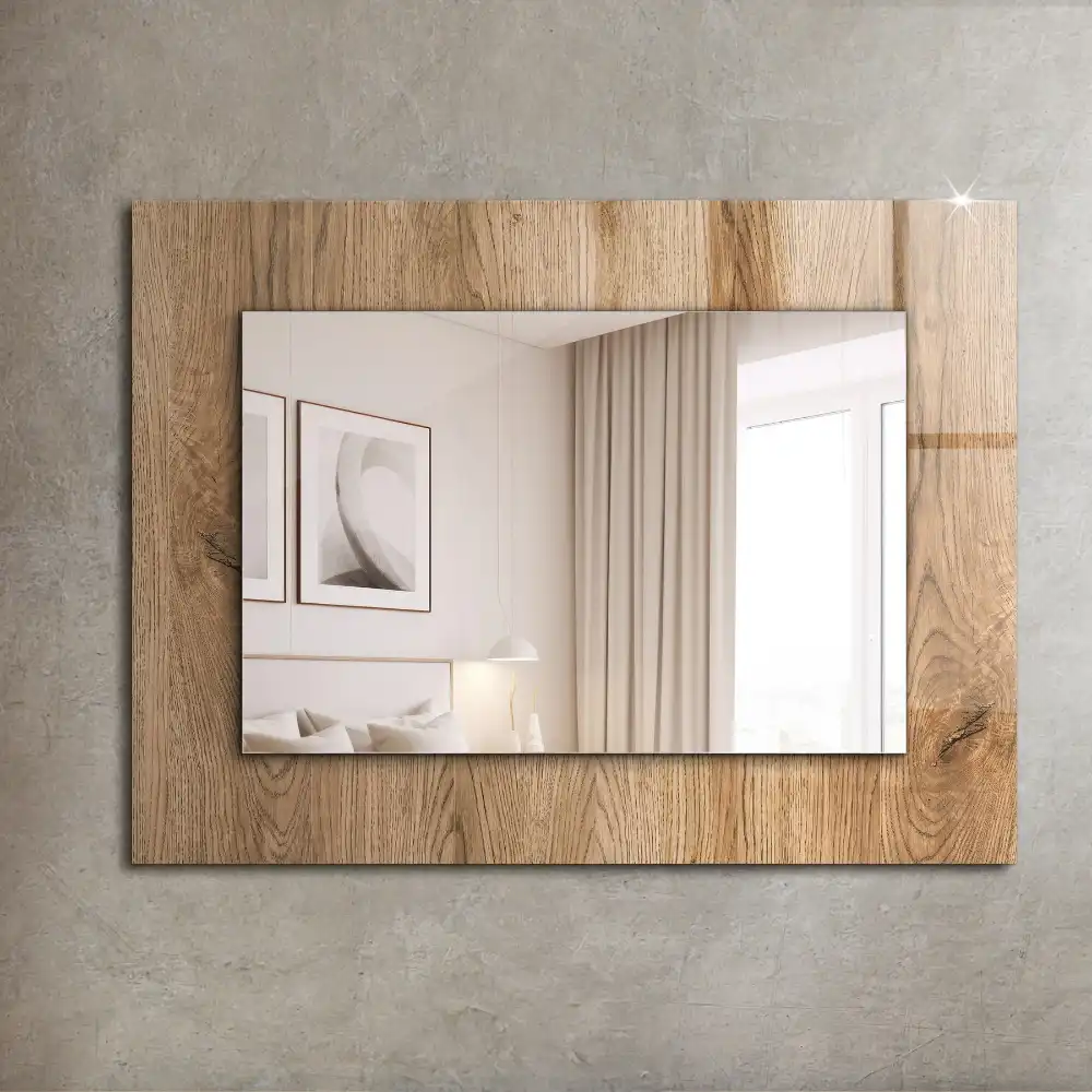 Rectangular wall mirror design Wooden texture