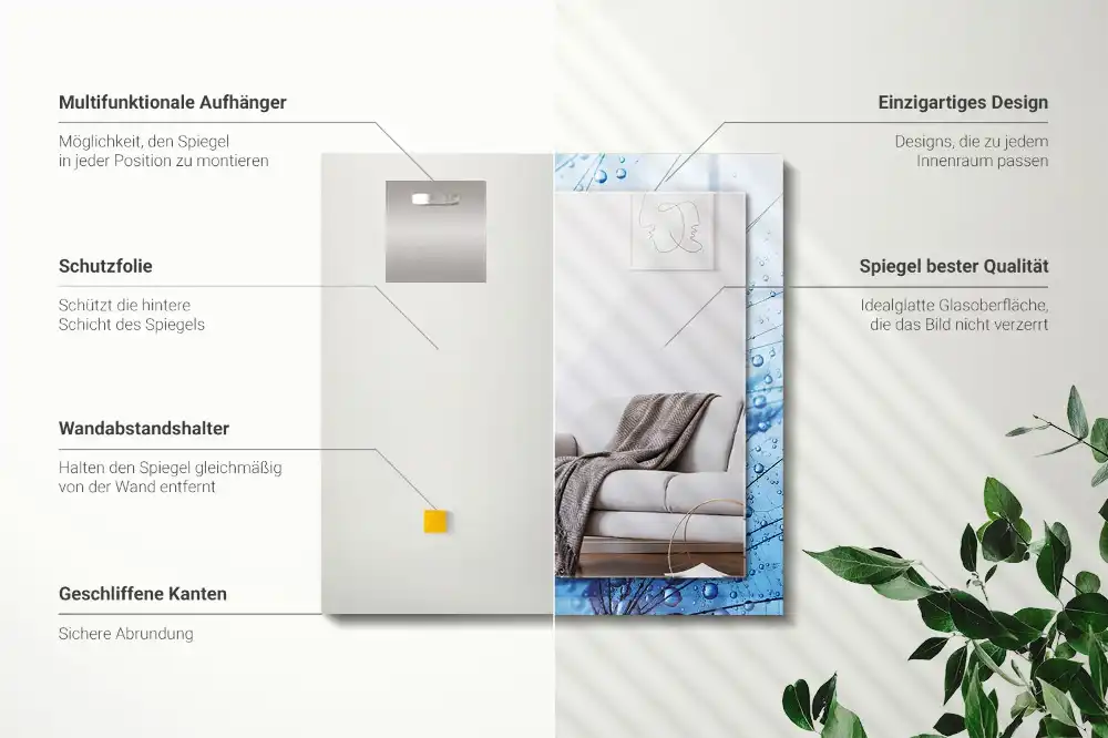 Rectangular mirror print Drops on dandelions