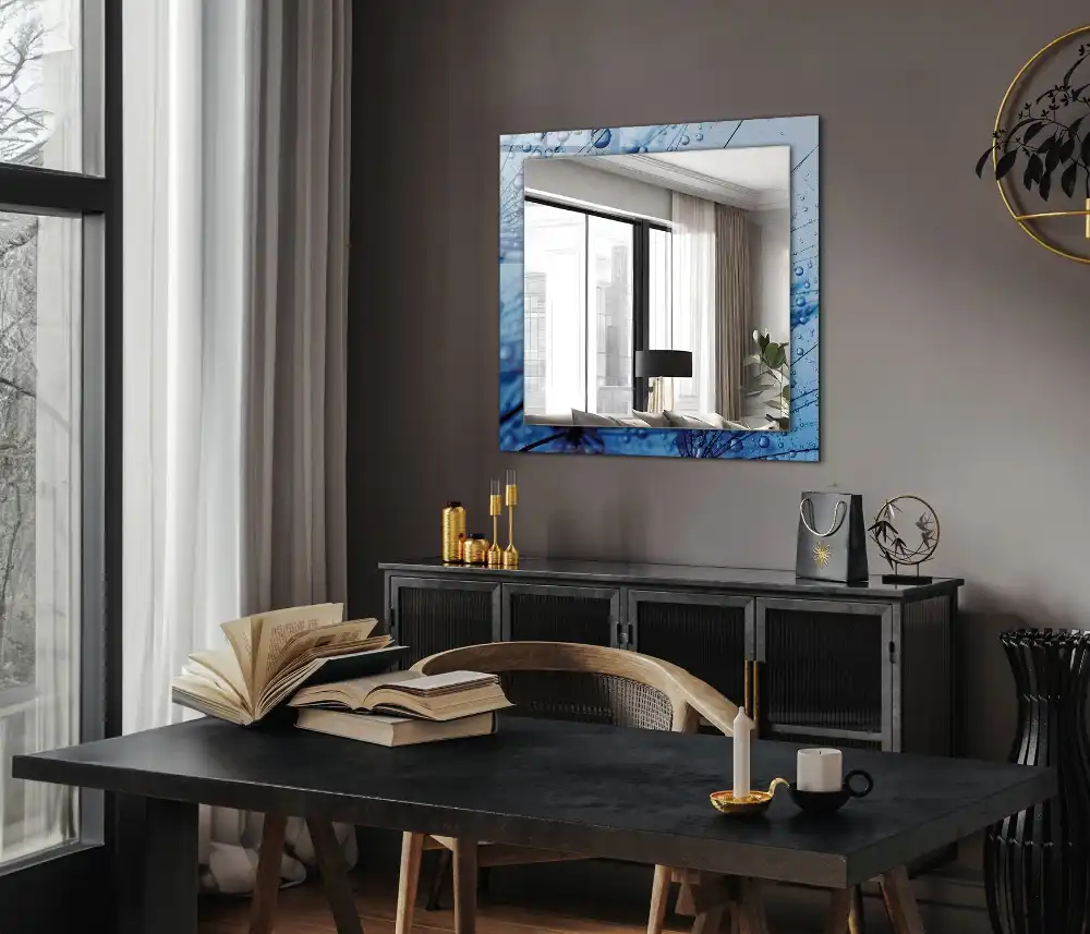 Rectangular mirror print Drops on dandelions